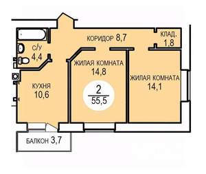 2-к квартира, вторичка, 56м2, 5/5 этаж