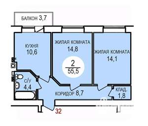 2-к квартира, вторичка, 56м2, 5/5 этаж