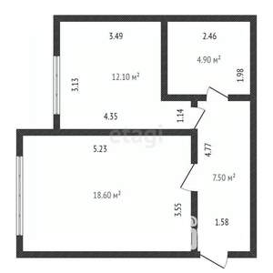 1-к квартира, вторичка, 43м2, 1/3 этаж