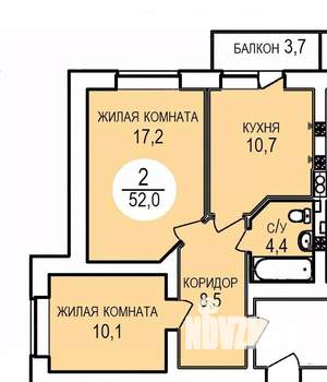 2-к квартира, вторичка, 52м2, 5/5 этаж